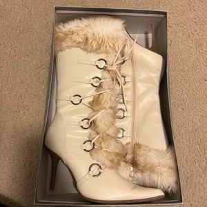 Delicious White Closed Toe Lace Up Winter Heels